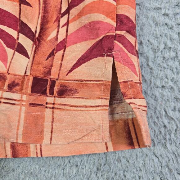 Tommy Bahama Hawaiian Silk Button Shirt Men's Large Orange Floral Tropical Palm - Picture 3 of 8